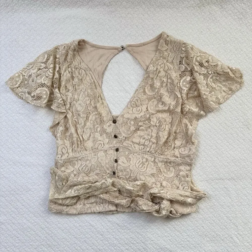 NWT Anthropologie Lioness Sleeve Blouse Tan Women's Size M - Picture 2 of 7